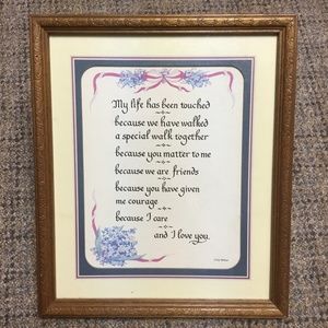 Vintage Solid Wood Framed Picture Art * My Life Has Been Touched by Pat McKay